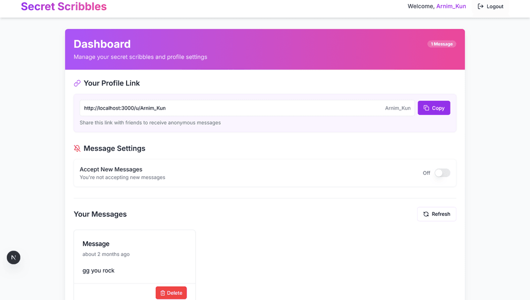 Secret Scribbles project screenshot